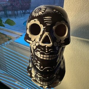 Black and White Ceramic Sugar Skull Day of The Dead Festival Art Piece